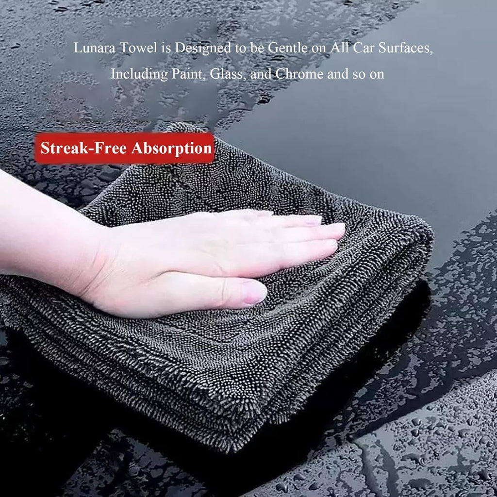 Lunara Drying Towel - Lunara Twisted-Loop Drying Towel, Streak Free Microfiber Cloth, Blackline Drying Towel, Microfiber Towels for Cars, Large Thickened Car Wash Towel (2PCS)