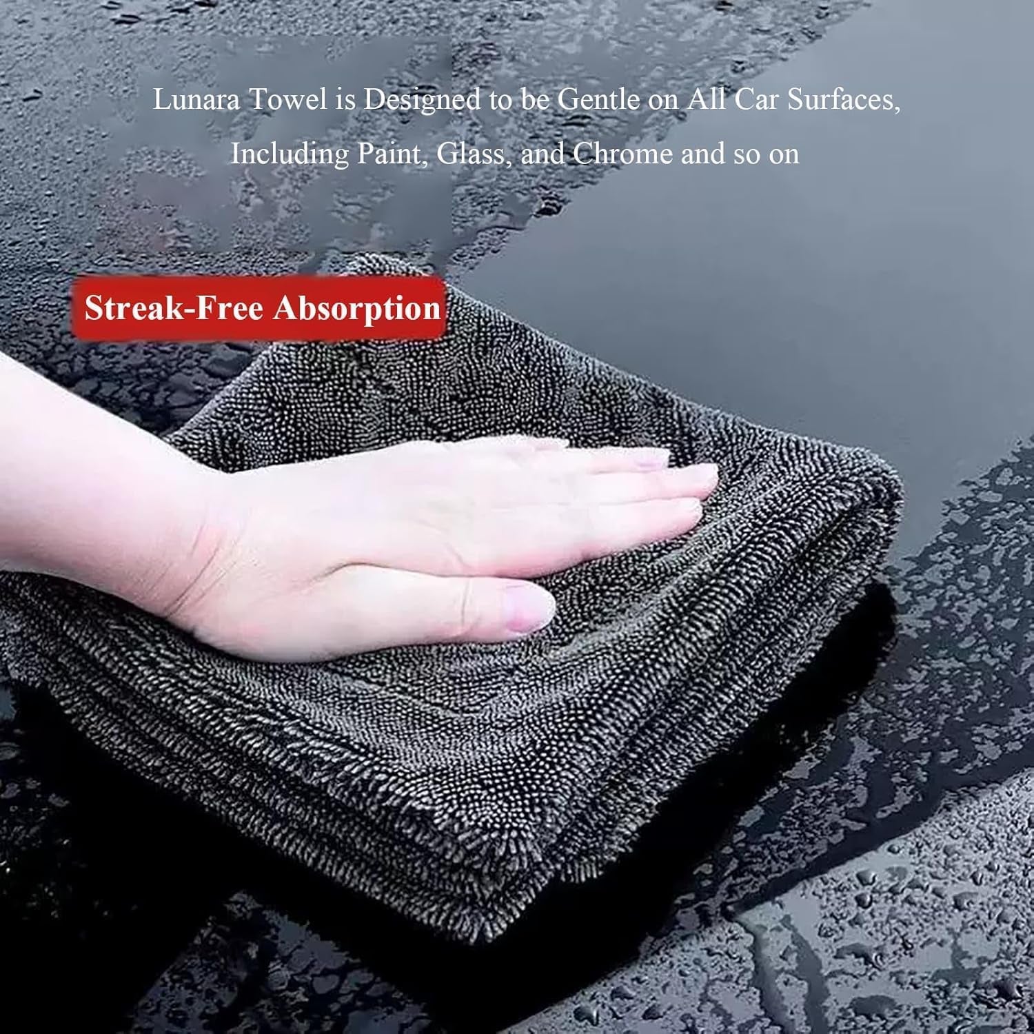 Lunara Drying Towel - Lunara Twisted-Loop Drying Towel, Streak Free Microfiber Cloth, Blackline Drying Towel, Microfiber Towels for Cars, Large Thickened Car Wash Towel (2PCS)