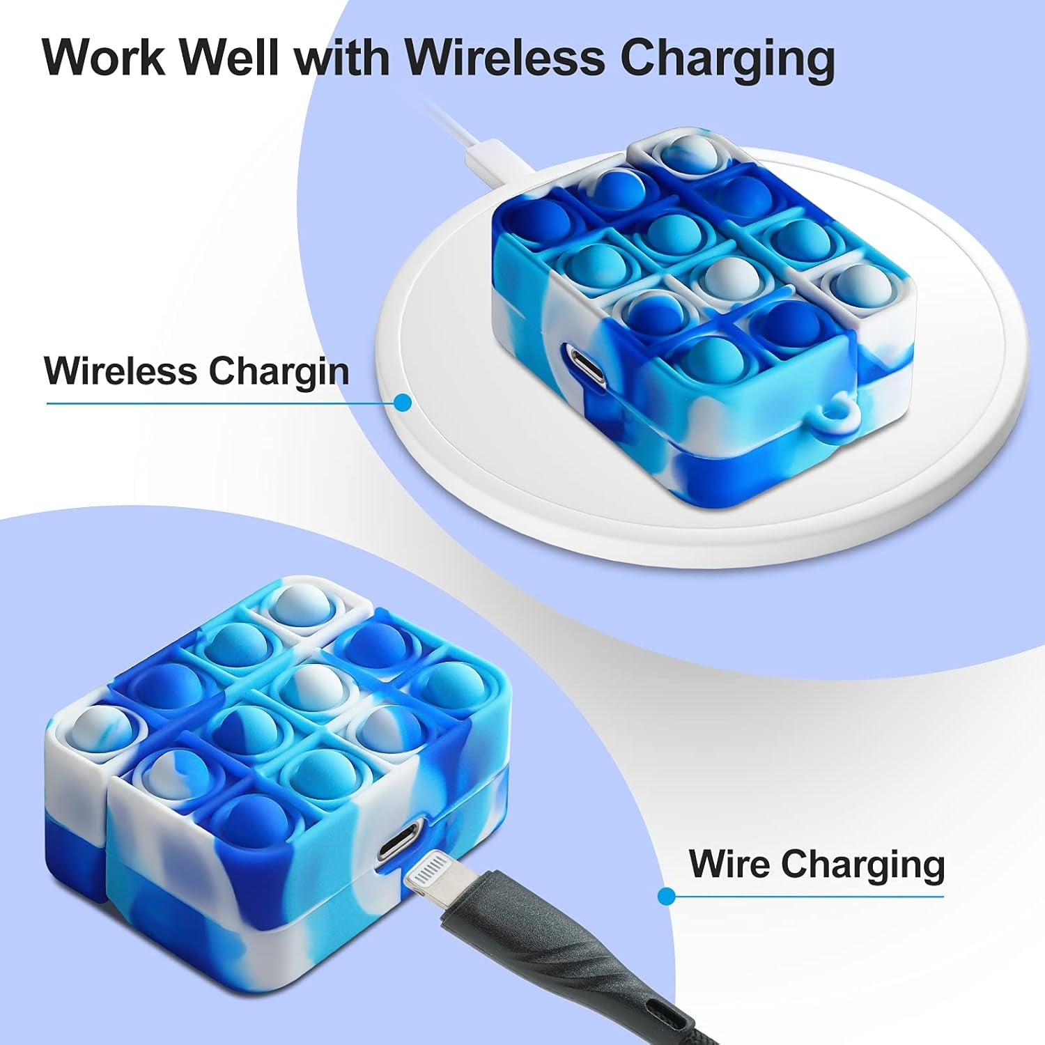 for Airpods Pro Case with Keychain Soft Silicone Apple Air Pods Pro Cover Shockproof Cases for Airpods Pro(Blue Red)