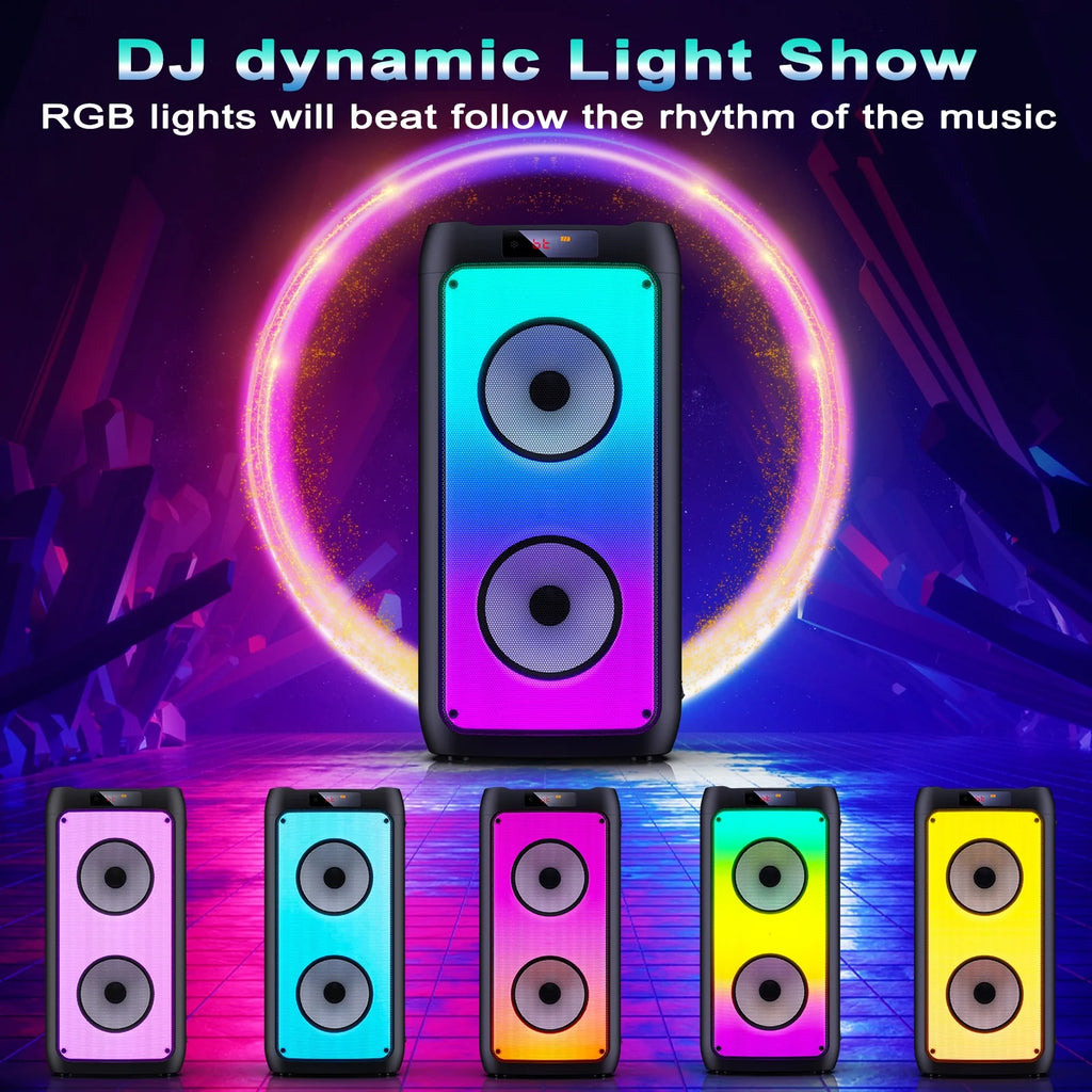 Bluetooth Speaker, Portable Party Speaker with 2 Microphones, DJ Lights for Outdoor and Home