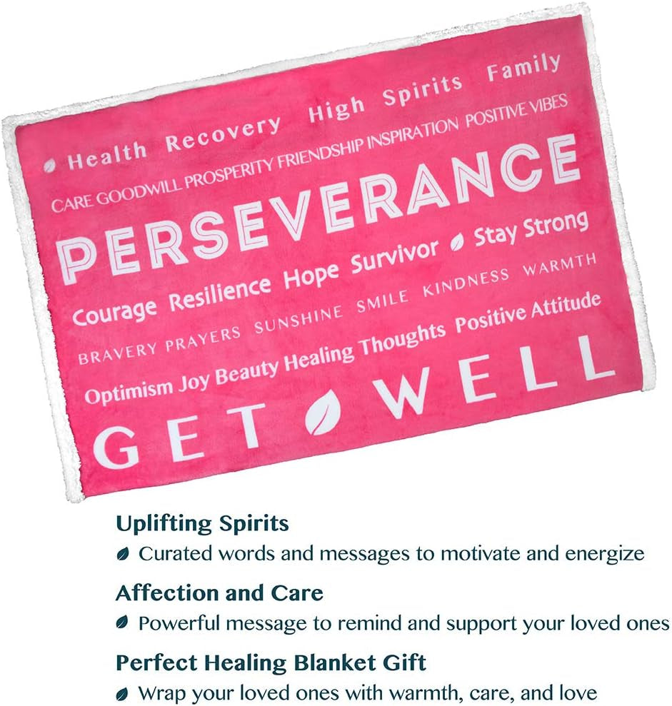 Healing Blanket, Get Well Soon Gift, Soft Hug Compassion Sherpa Throw Blanket for Women Men, Comfort Caring Inspirational Patient Blanket, Positive Thoughts Prayer Throw, Pink