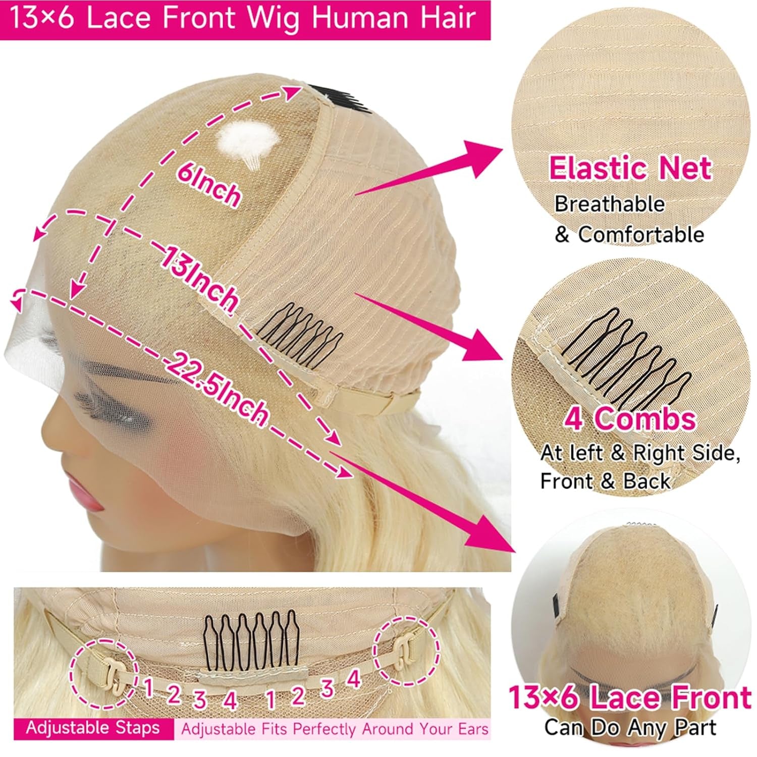 613 Lace Front Wig Blonde Wig Human Hair 13X6 HD Transparent Lace, 180 Density Blonde Human Hair Wig Pre Plucked