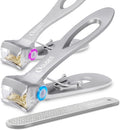 Thick Nail Clippers with Catcher, Full Anti-Splash Nail Clippers for Men & Women, Wide Jaw Opening Toenail Clippers for Seniors, Adult Fingernail Cutter & Toe Nail Clipper Catch All Nail Clippings