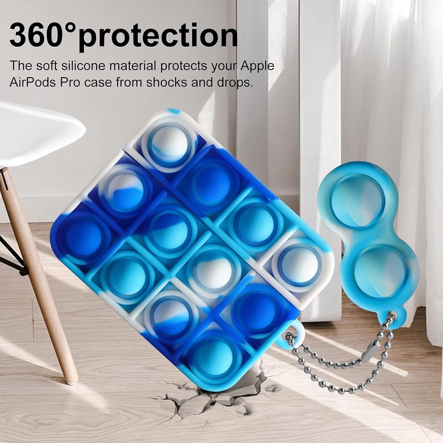 for Airpods Pro Case with Keychain Soft Silicone Apple Air Pods Pro Cover Shockproof Cases for Airpods Pro(Blue Red)