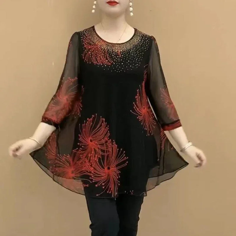 Skirmante - Bedruckte Lappen Oberteile Mit Rundhalsausschnitt