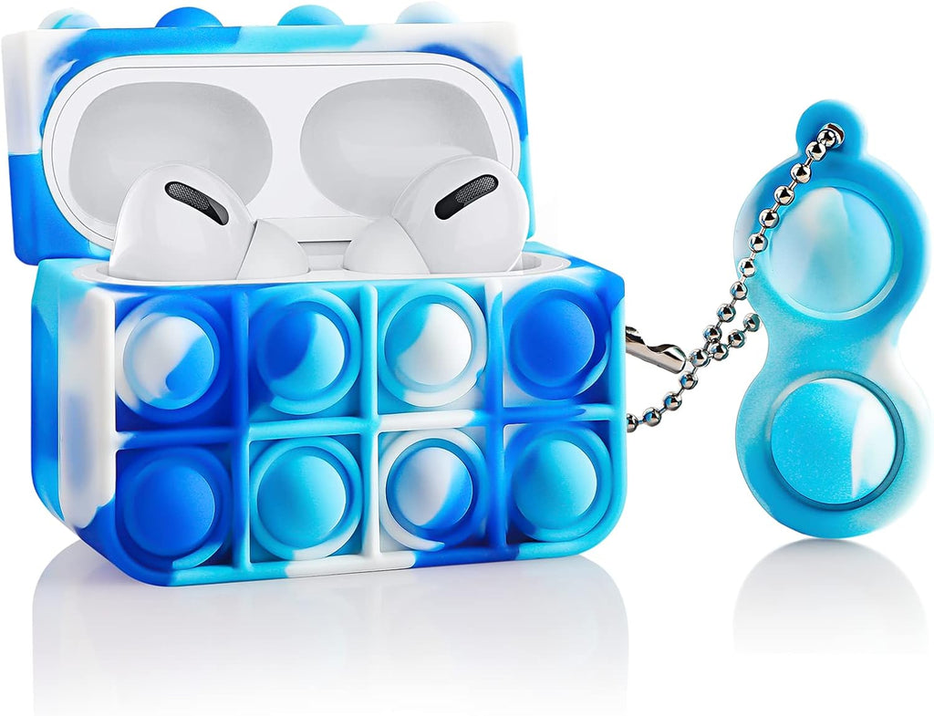 for Airpods Pro Case with Keychain Soft Silicone Apple Air Pods Pro Cover Shockproof Cases for Airpods Pro(Blue Red)