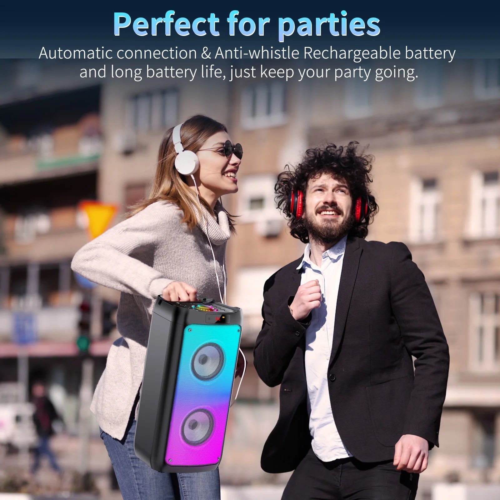 Bluetooth Speaker, Portable Party Speaker with 2 Microphones, DJ Lights for Outdoor and Home