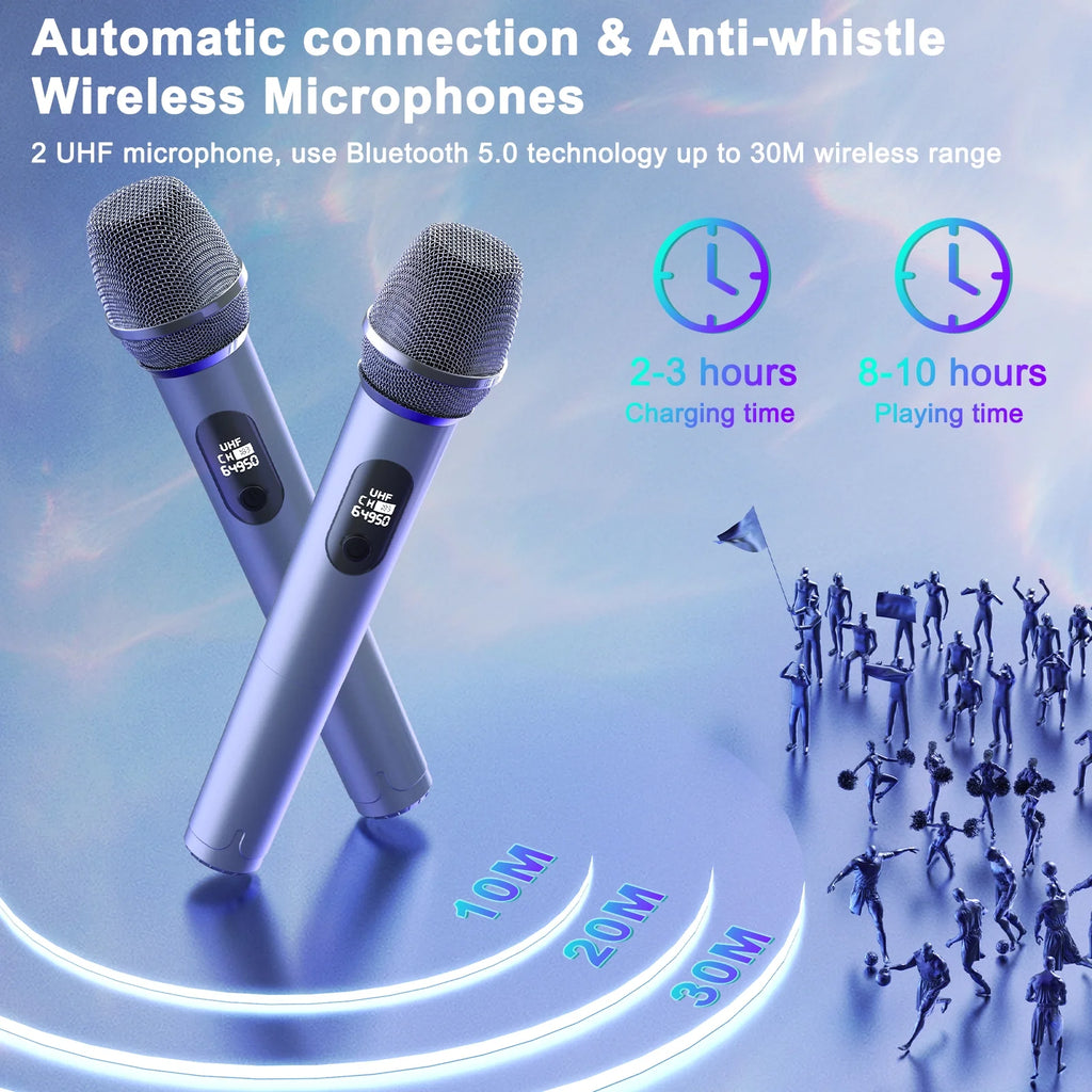 Bluetooth Speaker, Portable Party Speaker with 2 Microphones, DJ Lights for Outdoor and Home