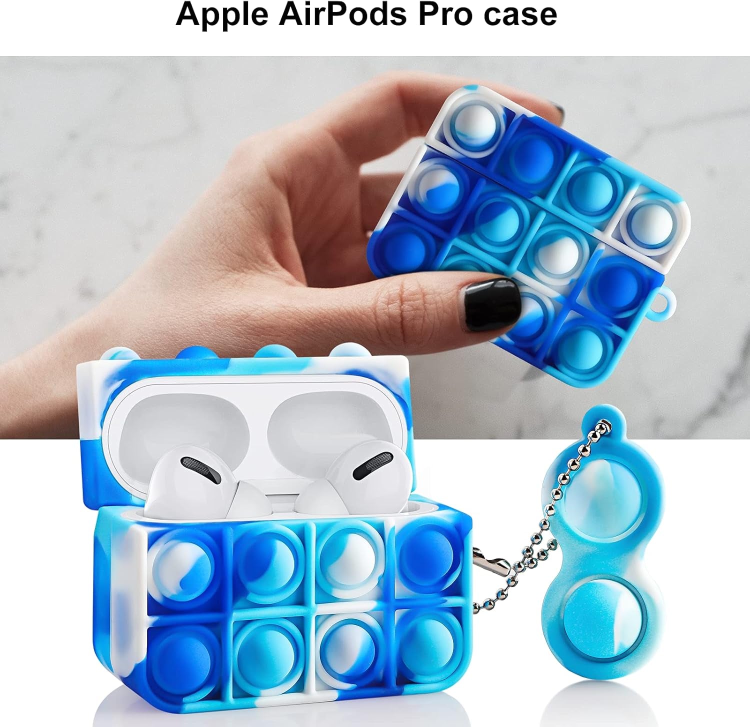 for Airpods Pro Case with Keychain Soft Silicone Apple Air Pods Pro Cover Shockproof Cases for Airpods Pro(Blue Red)