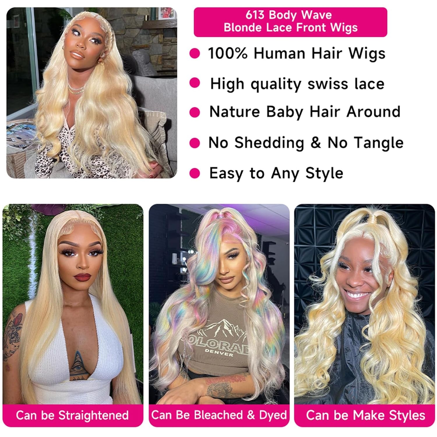 613 Lace Front Wig Blonde Wig Human Hair 13X6 HD Transparent Lace, 180 Density Blonde Human Hair Wig Pre Plucked